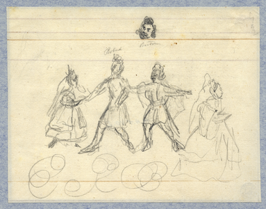 32542 Afbeelding van een scene met Robert, Bertram en Alice in een voorstelling van het toneelstuk Robert en Bertram in ...